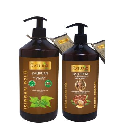 Naturix Salt-Free 2-Pack Natural Nettle Extract 600 ml Hair Care Shampoo 500 ml Argan Oil Hair Conditioner