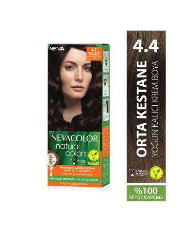 Neva Color Natural Colors 4.4 MEDIUM CHESTNUT Permanent Cream Hair Dye Set