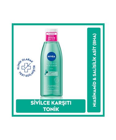 NIVEA Derma Skin Clear Anti-Acne Facial Cleansing Toner with Niacinamide and Salicylic Acid (BHA)