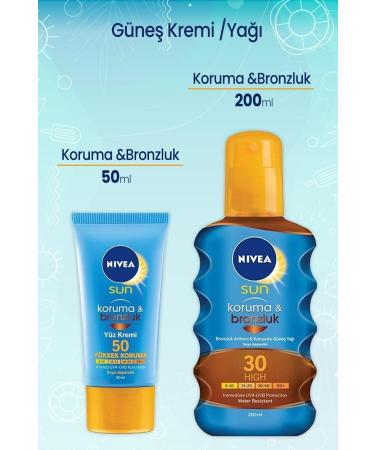 NIVEA Sun Protection and Tan Oil 30 200 ml and 50 Factor Sun Cream for Face 50 ml