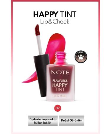 Note Cosmetics Flawless Happy Tint Lip & Cheek Lip and Cheek Color Liquid Blush - 02 Wild Cherry - Purple