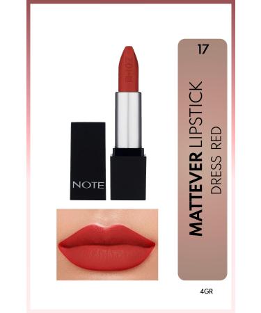Note Cosmetics Mattever Lipstick Semi-Matte Satin Finish Lipstick 17 Dress Red - Reddish Brown