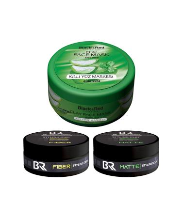 Black Red Clay Face Mask Aloe Vera 400 Gr. 2 Pieces 120 Ml. Wax