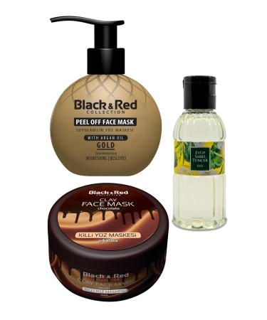 Black Red Peelable Black Face Mask Against Blackheads 250 MM and Clay Face Mask with Argan Oil 400 gr