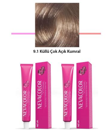 Set of 2 Premium 9.1 Ashy Very Light Blonde - Permanent Cream Hair Dye 2 X 50 g Tube -