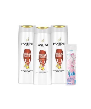 Pantene 3 in 1 Shampoo Cream Care Treatment Effective Against Hair Loss 400 ml X3 Makeup Cotton