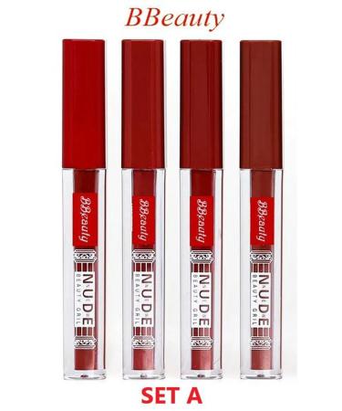 BBeauty New Fashion Nude Matte Lipgloss Liquid Lipstick Set of 4