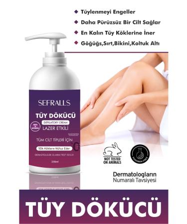 Sefralls Laser Effective Hair Removal and Hair Reducing Epilation Cream for All Skin Types (SPECIAL FORMULA) 250 ml
