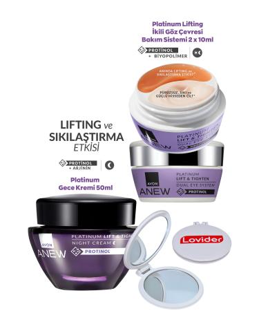 Avon Platinum Set Night Cream 55+ Age + Dual Eye Contour Care System + Lovider Pocket Mirror