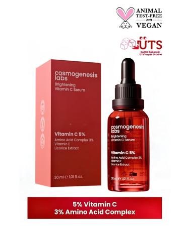 Cosmogenesis Labs Brightening Vitamin C Skin Serum 30ml Vegan Smoothing Fine Line Reducer (5% VITAMIN C) - Buy Online on GoSupps.com