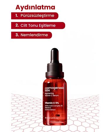 Cosmogenesis Labs Brightening Vitamin C Skin Serum 30ml Vegan Smoothing Fine Line Reducer (5% VITAMIN C) - Buy Online on GoSupps.com