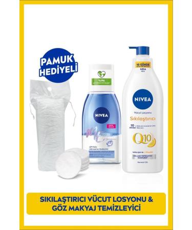 NIVEA Dual Phase Eye Makeup Remover Water 125ml and Q10 Firming Body Lotion 400ml Cotton Gift