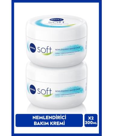 NIVEA Soft Moisturizing Hand Face and Body Care Cream 300ml Jojoba Oil Vitamin E Smooth Skin X2 Pieces