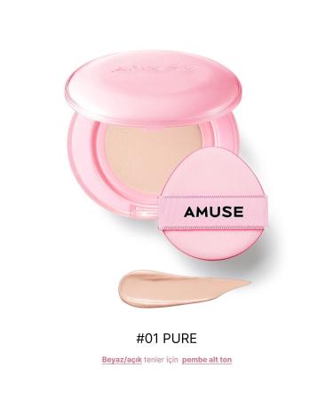 Amuse Dew Power Vegan Cushion Spf 50 Pa (KORENDY) Centella and Peptide Shiny Finish 15g #01 PURE