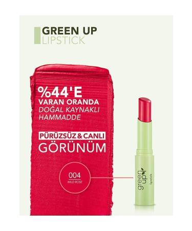 Flormar Creamy Textured Intense Pigmented Vegan Lipstick - Green Up Lipstick - 004 Wild Rose -4251903322195 - Buy Online on GoSupps.com