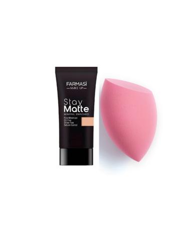 Farmasi Make Up Stay Matte Foundation 30 ml Porcelain 02+ Magic Makeup Sponge Set of 2