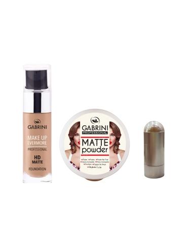 Gabrini Mat Professional Hd Matte Foundation No: 2 + Matte Powder No: 2 + Stick Concealer Gift