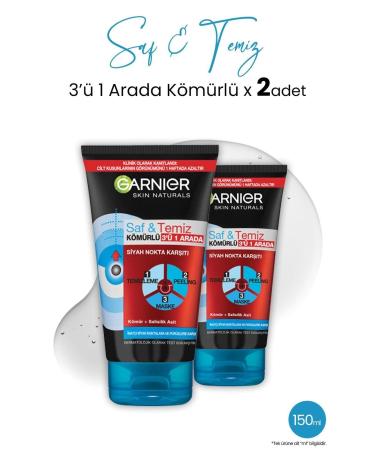 Garnier Charcoal 3 in 1 Pure & Clean 150 ml x 2 Pcs