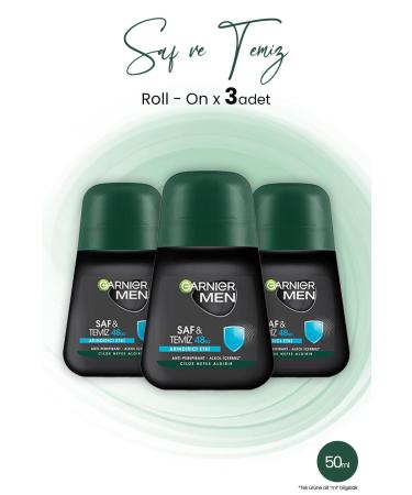 Garnier Men 48h Pure And Clean Roll-on 50 ml X 3 Pieces