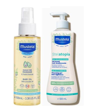 Mustela Baby Care Massage Oil 100ml - Mustela Stelatopia Cleansing Gel 500ml