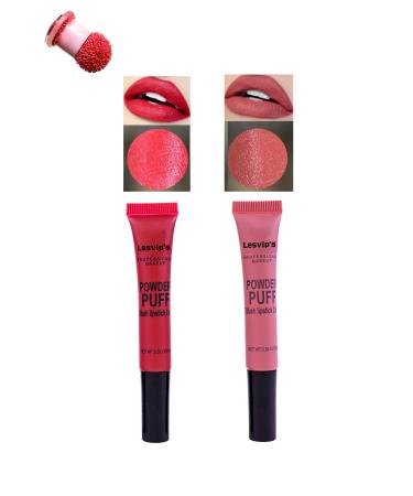 Lesvip's Powder Puff Lipstick and Blush 2 in 1 Set with Sponge Applicator