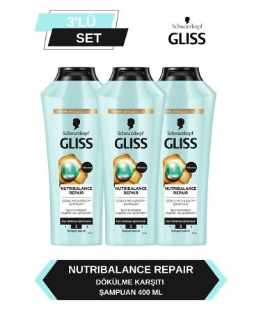 Gliss Nutribalance Repair Anti Hair Loss Shampoo 400 ml x 3 Pieces