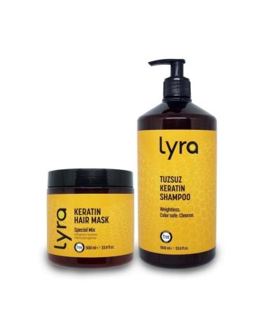 Lyra Professional Salt-Free Shampoo 1000 ml + Sulfate-Free Keratin Hair Care Mask 500 ml