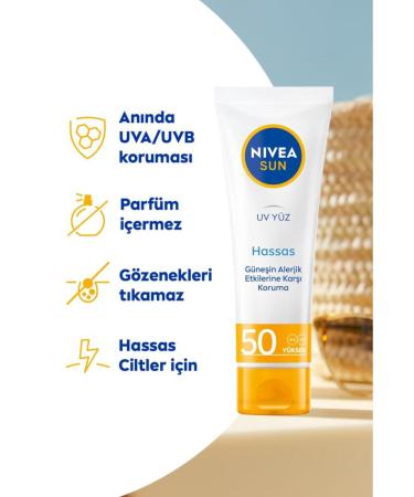 NIVEA SUN Sensitive Face Sun Cream 50ml Sensitive and Allergic Skin SPF50 High Protection UVA UVB Protection - Buy Online on GoSupps.com