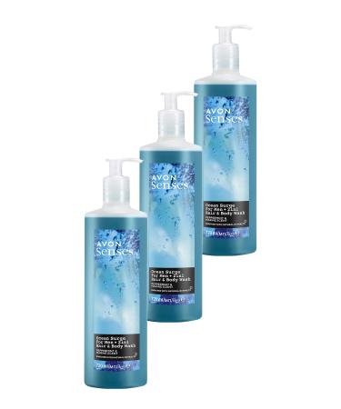 Avon Senses Ocean Surge Men's Shower Gel for Hair and Body with Mint and Sea Scent 720 ml Triple Set