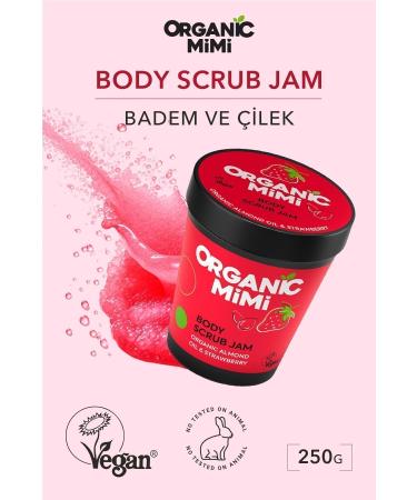 ORGANIC MIMI Body Peeling Organic Almond Oil and Strawberry Sensitive Skin Moisturizing Body Scrub 250 G