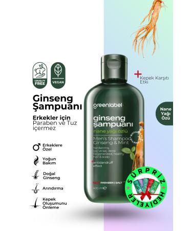 Green Label Greenlabel Ginseng and Mint Extract Paraben-Free Salt-Free Anti-Dandruff Care and Repair Shampoo 400ml