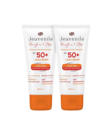 Jeuvenile Set of 2 - SPF 50+ Very High Protection Sun Cream - Anti-Stain (UVA/UVB Filter Antioxidants)