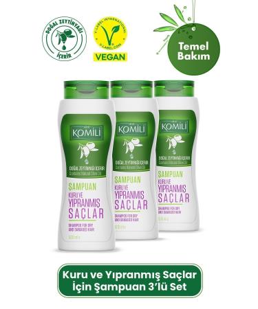 Komili Vegan Basic Care Shampoo for Dry and Damaged Hair Set of 3 - 3 X 500 ML