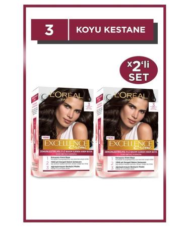 L'Oreal Paris Excellence Creme Hair Dye 3 Dark Chestnut 2-Piece Set