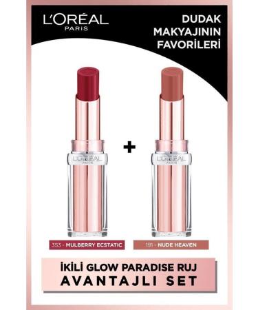 L'Oreal Paris Glow Paradise Balm-in-lipstick Shimmer Lipstick Set of 2 - 353 Mulberry Ecstatic & 191 Nude Heaven