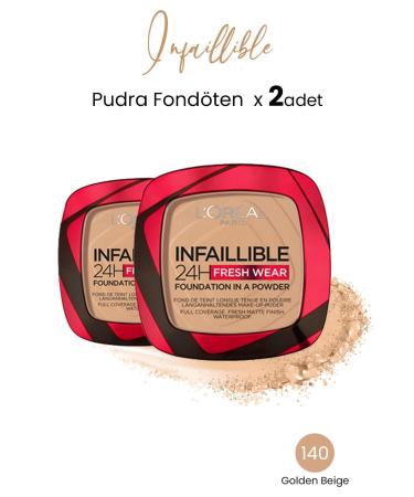 L'Oreal Paris Loreal Paris Infaillible 24H Fresh Wear Powder Foundation 140 Golden Beige x 2 Pieces