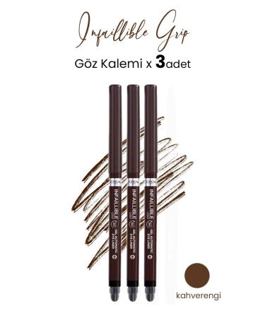 L'Oreal Paris Infaillible Grip Automatic Gel Eyeliner Intense Brown X 3 Pieces