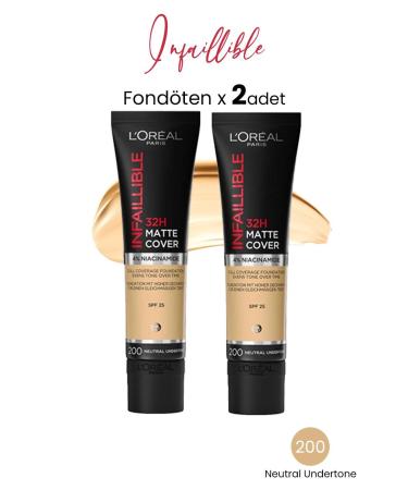 L'Oreal Paris Loreal Paris Infaillible Matte Cover Foundation SPF25 Neutral Undertone 200 x 2 Pieces