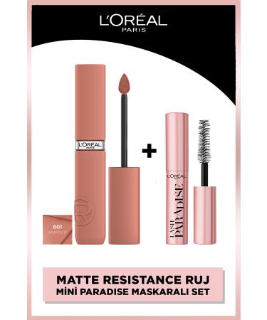 L'Oreal Paris Infaillible Matte Resistance Liquid Matte Lipstick - 601 Worth It & Mini Paradise Mascara 4.7 Ml Makeup Set