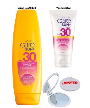 Avon Care Sun+ Shine Body Lotion SPF30 150ml + Face Sunscreen SPF30 50ml + Lovider Pocket Mirror