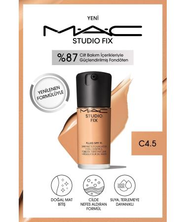 Mac NEW FORMULA NATURAL MATTE FINISH STUDIO FIX FLUID SPF 15 MATTE FOUNDATION-NC45.5 30 ML KEYON2892