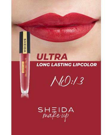 Sheida Long Lasting Long Lasting Matte Liquid Lipstick - Intense Pigment & Vitamin E Formula - No 13