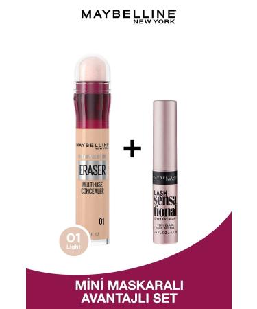 Maybelline New York Instant Anti Age Eraser Concealer 01 Light Concealer Mini Lash Sensational Black Mascara Makeup Set
