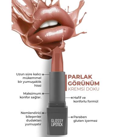 Alix Avien 309 Peach Nude Shiny Lipstick - Moisturizing Effect Smooth Lip Appearance - Glossy Lipstick