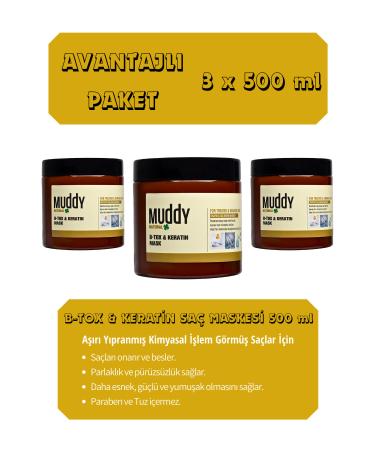 Muddy Nourishing and Repairing B-tox Keratin Hair Care Mask 500 ml x 3