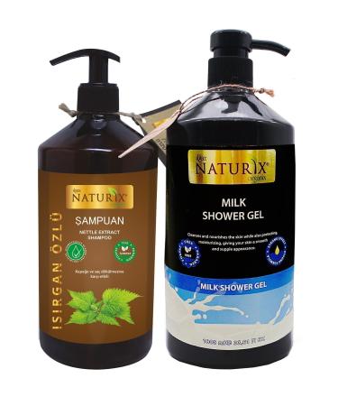 Naturix 2-Pack Milky Shower Gel Sensitive Skin 1000ml + Anti-Dandruff Effective Nettle Extract Shampoo 600ml