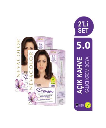 Nevacolor Premium 2-PIECE SET 5.0 LIGHT BROWN Permanent Cream Hair Dye Set