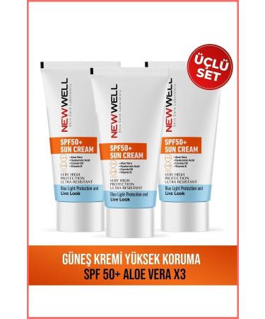 New Well 3 Pieces Sun Cream High Protection Spf 50+ (Aloe Vera)