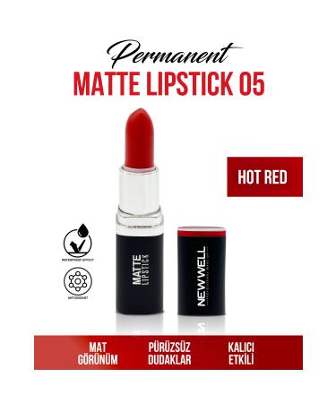 New Well Permanent Matte Lipstick 05 Hot Red Long Lasting