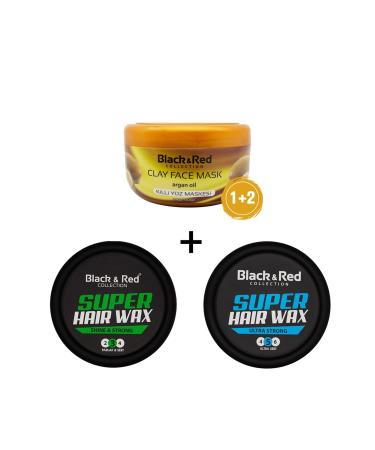Black Red Clay Face Mask Argan 400 Gr. + 2 Pieces 150 Ml. Wax